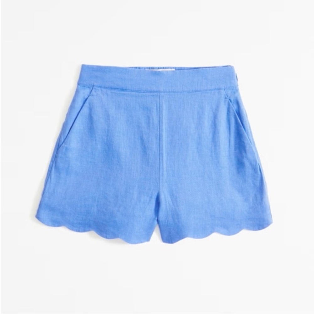 Abercrombie & Fitch Light Blue High Waisted Linen Shorts Scalloped Hem NWT - Picture 2 of 8